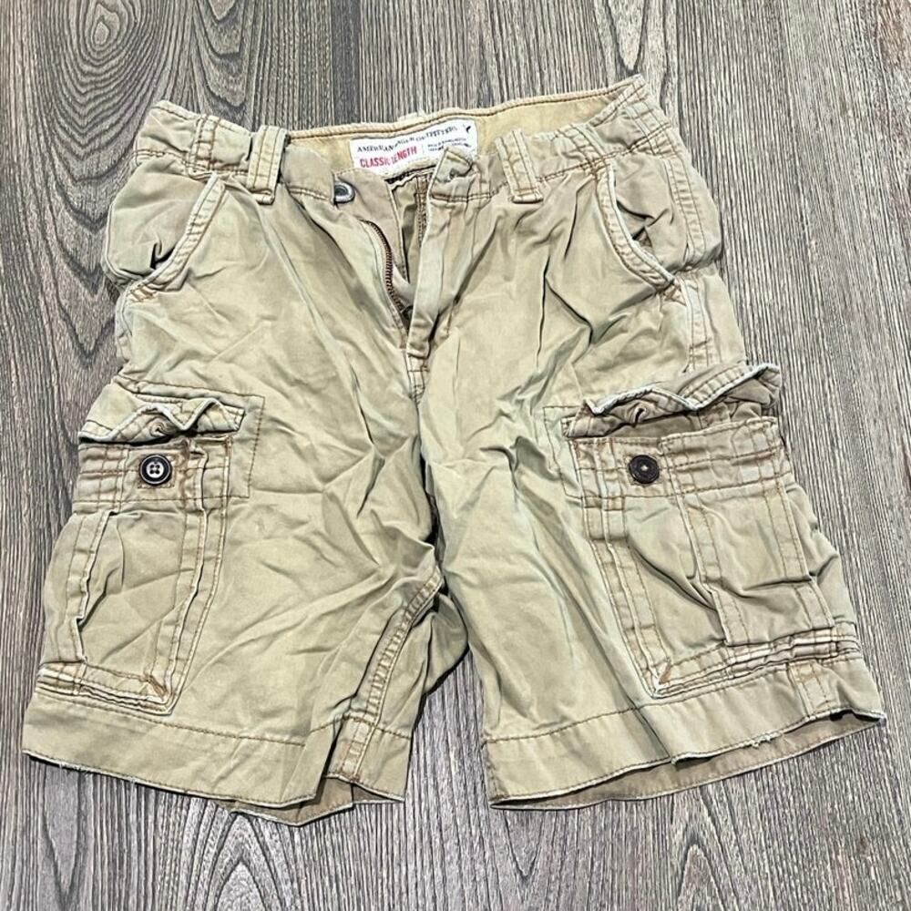 American Eagle Cargo Shorts Classic Length Pockets Casual Cotton Khaki Size 28